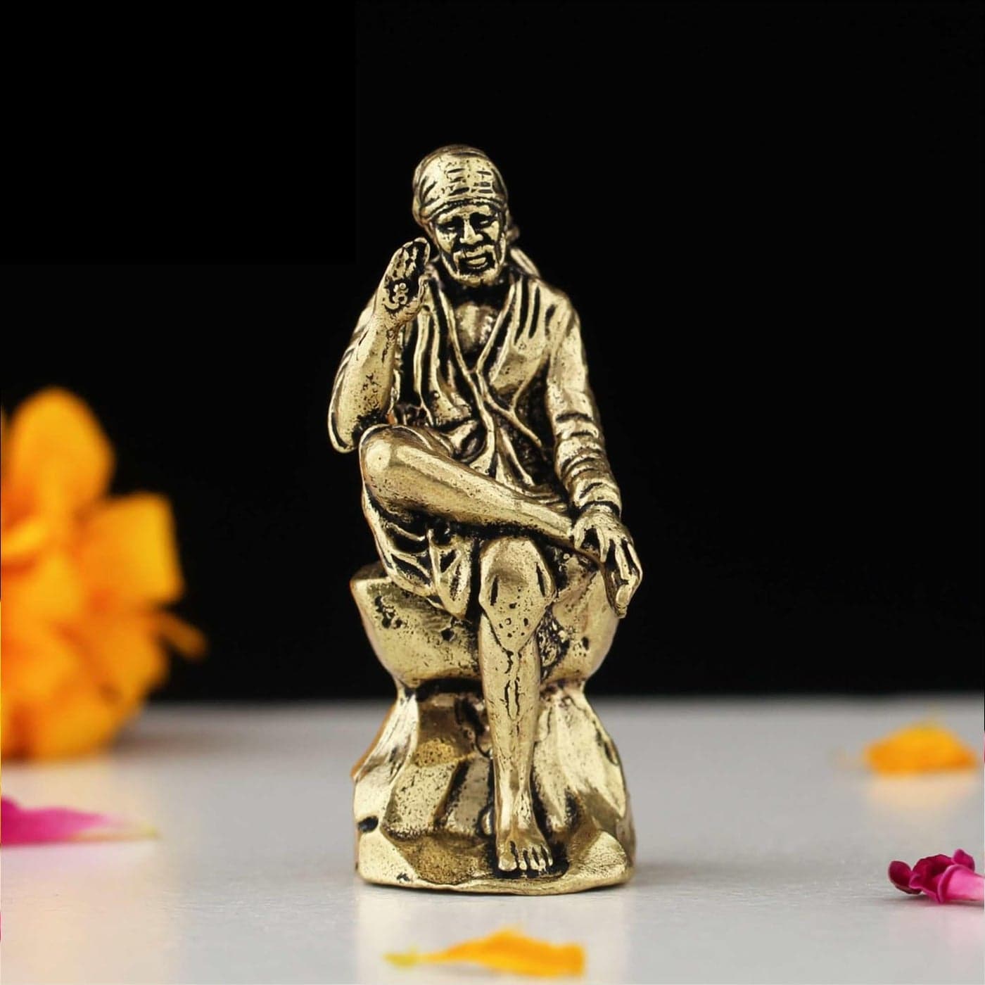INDICAST Brass 2 Sai Baba Statue Symbol of Faith and Blessings Sai Baba Murti Hindu God Idol Figurine Perfect for Decoration Puja Gifting Purpose Sculpture Weight 40gm