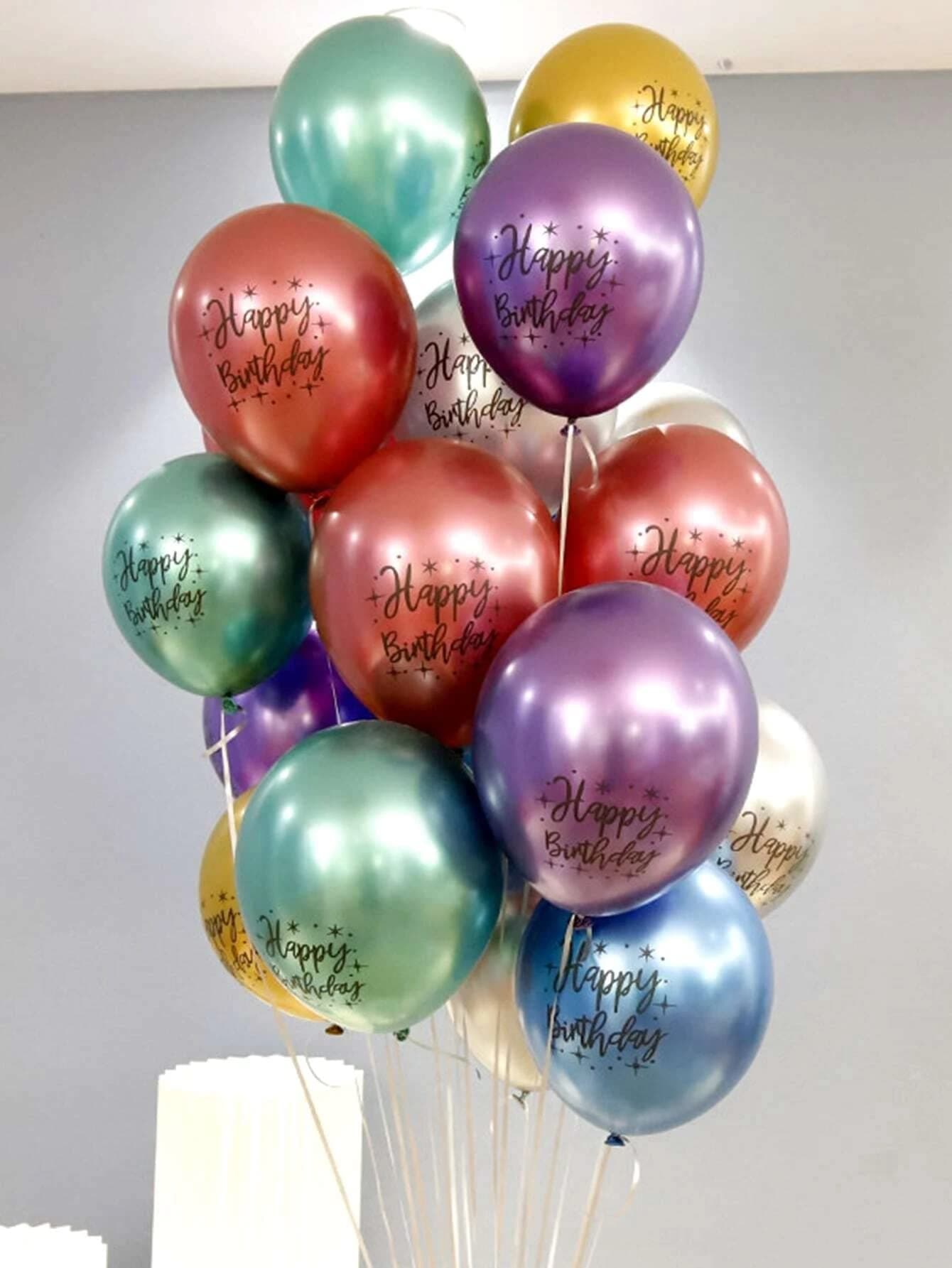 HK balloons Happy Birthday Printed Metallic Chrome Balloons For Birthday Decorations Item Balloons - Pack of 30
