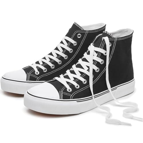 hash bubbie High Top Sneakers for Women Classic High Tops Canvas Shoes Lace up Women's Fashion Sneaker(Black,US6W/US4M)