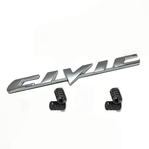 3D Metal Civic Car Emblem Badge Car Badge Decals Logo Trunk Lid Decoration Stylish Stainless Steel Tail Logo Sticker Automotive Exterior Accessory Free 4 Rolled Flower Nozzle caps Silvery