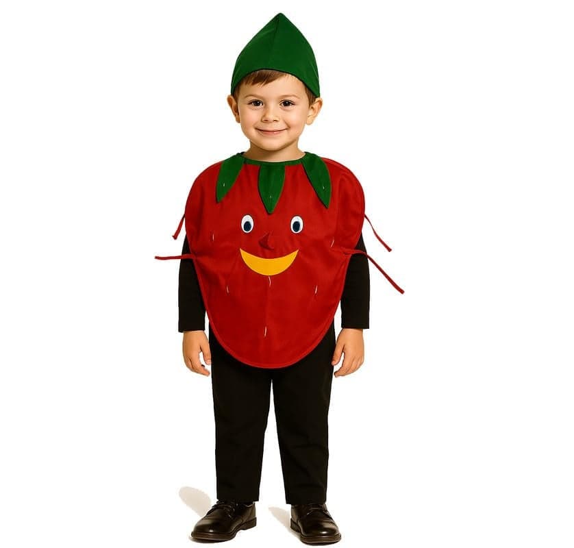 FancyDressWale Strawberry Fancy Dress Costume for Kids | Free Size 2–10 Years | School Functions, Fancy Dress Competitions, Theme Parties