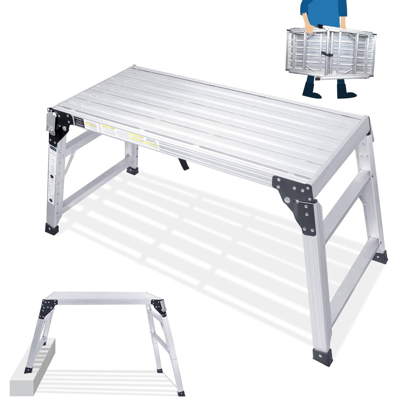 ORIENTOOLS Adjustable Work Platform 394 X 185 Portable Folding Aluminum Step Ladder Scaffolding Platform of Capacity 330 LBS Heavy Duty 7 Gear Adjustable Height 24 to 35 inches