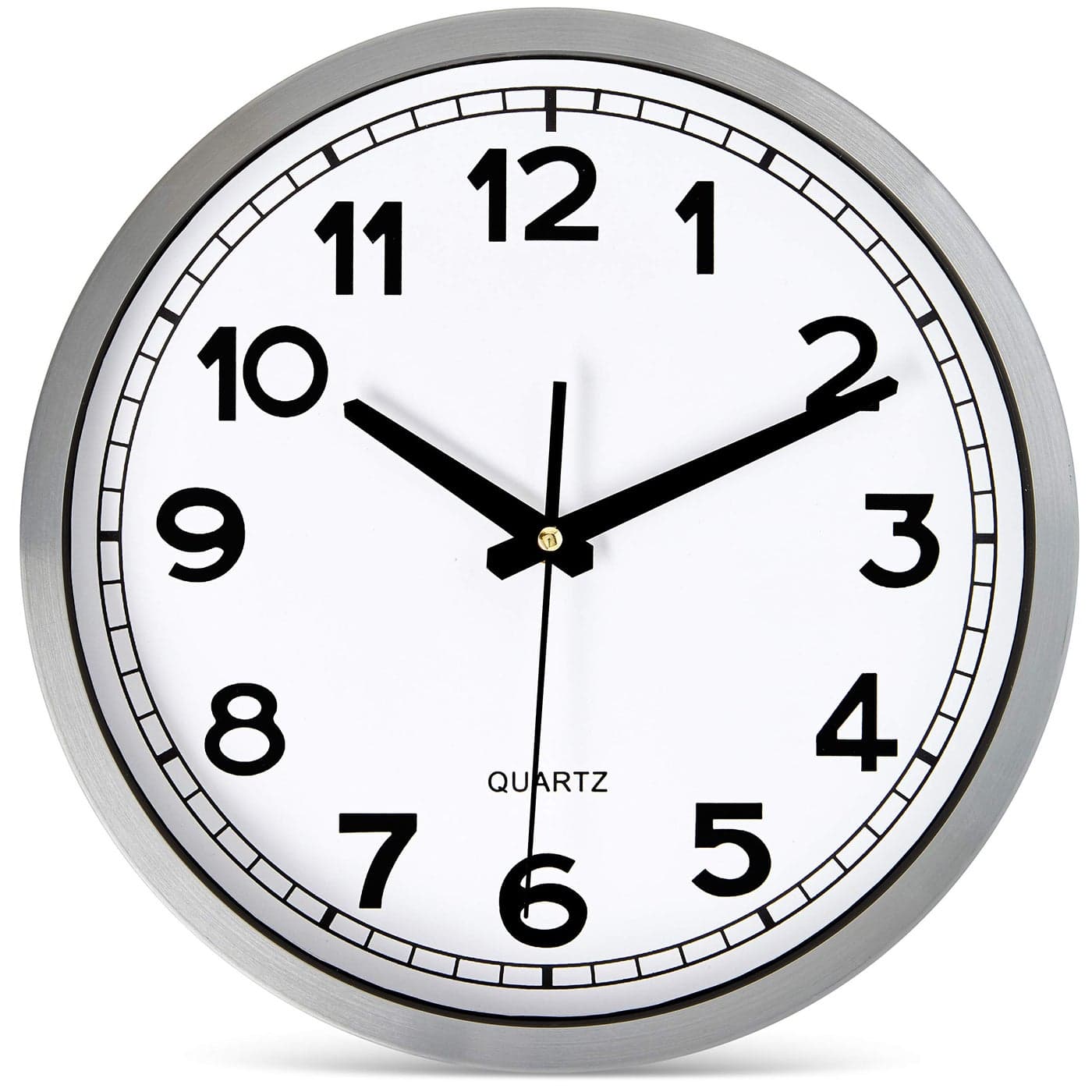 Bernhard Products Wall Clock Silent NonTicking Large 12 Silver Metal Frame Quartz Battery Operated Easy to Read Office Classroom Kitchen Living Room Bathroom Sweeping Clocks Black Modern Numbers