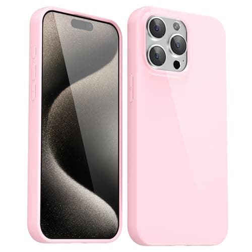 Svanove for iPhone 15 Pro Max Case Silicone, Glossy Soft Rubber Gel Jelly Cute Protective Plastic Simple Plain Phone Case Cover for Women Girl, Slim Thin Flexible Shockproof TPU, Pink