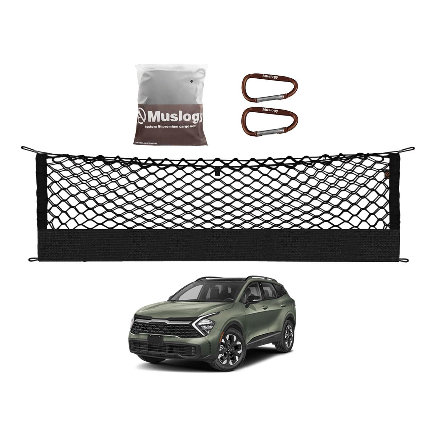 Muslogy Envelope Style Trunk Cargo Net Compatible with 2023 2024 2025 2026 Kia Sportage Accessories Stretchable Cargo Organizer Upgraded Mesh Storage Luggage Net with Metal Hooks