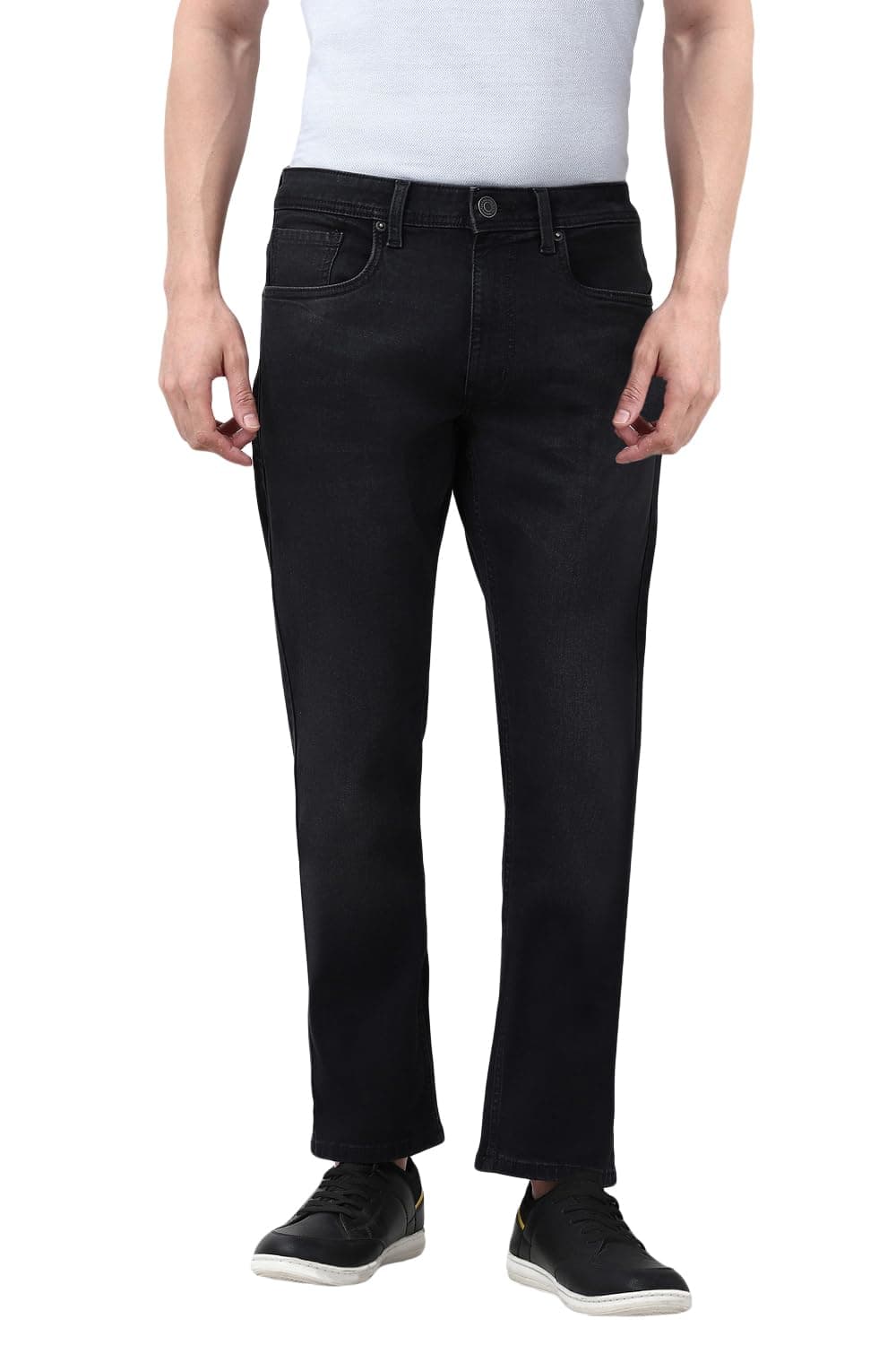 Peter England Men Black Mid Wash Jeans