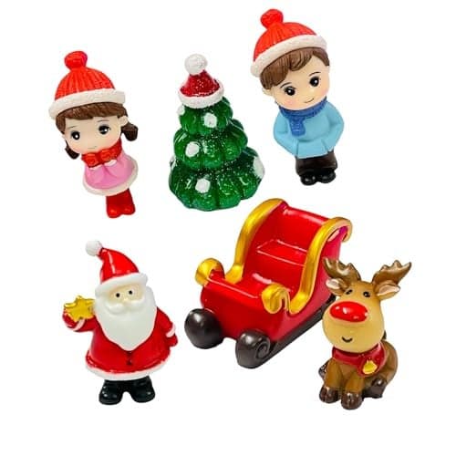 Moira 6 pcs Christmas Theme Miniature Decoration Items for Shops, Cake Toppers Plants, Terrariums, Doll Houses, Fairy Gardens