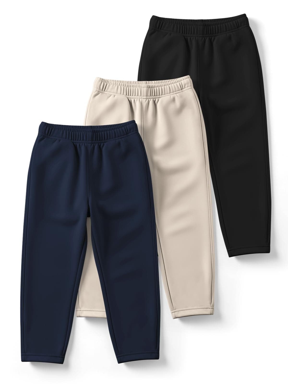 HELLCAT Trendy Solid Cotton Blend Regular Fit Track Pant for Boys - Pack of 3 Navy Blue/Beige/Black 5-6 Years