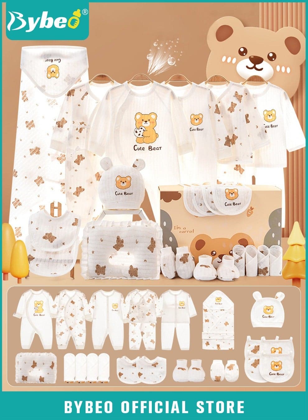 25PCS Newborn Baby Gifts Set, Newborn Layette Gift Set, Baby Clothes Accessories Set for Boys and Girls, Premium Cotton, Perfect Gift Box for Spring Summer Autumn Winter Four Seasons