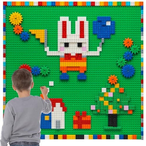 MIMAX Customize Building Block Wall 470 PCS Activity Toys Bricks with Self Adhesive Baseplate 8PCS 20x10 for All Major Brands Art Build On Table Green