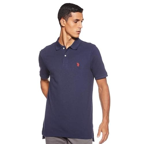 U.S. Polo Assn. Men's Classic Polo Shirt, Two-Button Closure Pique Polo Shirt, Summer Fashion Golf Shirt, Classic Navy, XL