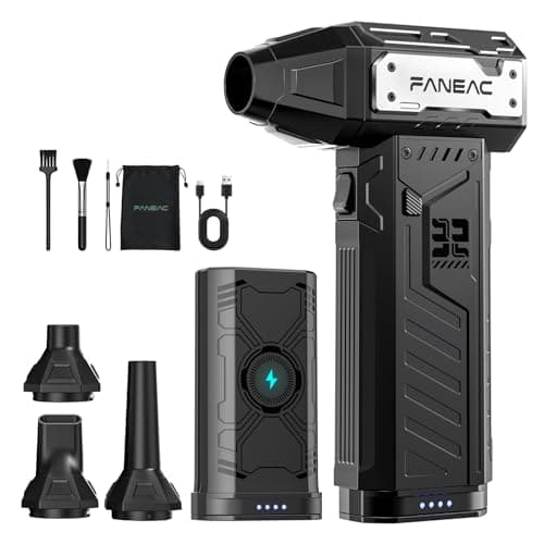 FANEAC Compressed Air Duster w/ 2 Swappable Battey and 4 Nozzles, Rechargeable Air Duster, 3-Speed Cordless Air Duster for Dust/Snow Cleaning (2-yr Warranty)