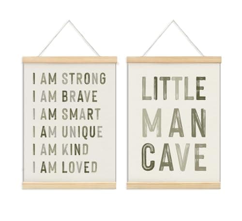 ULEGIE Boy Nursery Decor Posters Framed with Wood Hanger Little Man Cave Sign for Boys Kids Boys Room Decor Toddler Room Decor Positive Affirmations for Kids Decor Art Prints for Nursery Playroom Bedroom 2 Pack 12 x 16 Inches