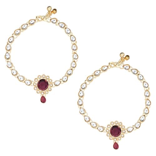 I Jewels Gold Plated Traditional Kundan Payal Anklets Jewellery for Women (A019Wi)