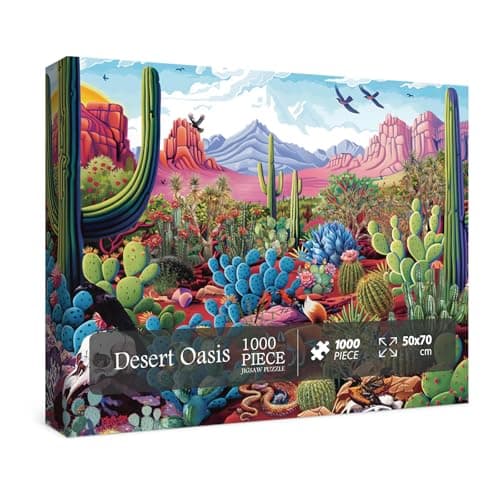 Desert Cactus Oasis Puzzles for Adults 1000 Pieces Nature Beautiful Plant Landscape Art Jigsaw Puzzles Bird Flower Animal Painting Puzzle As Home Decor