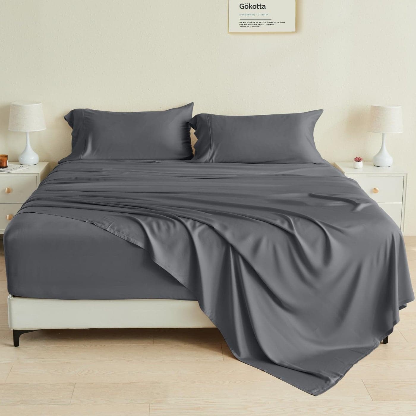GOKOTTA King Size Sheets Set 100 Rayon Derived from Bamboo Sheets King Size Soft Breathable Sheets16 Deep Pocket King Sheets with Elastic Corner StrapsMoisture WickingDouble Stitching
