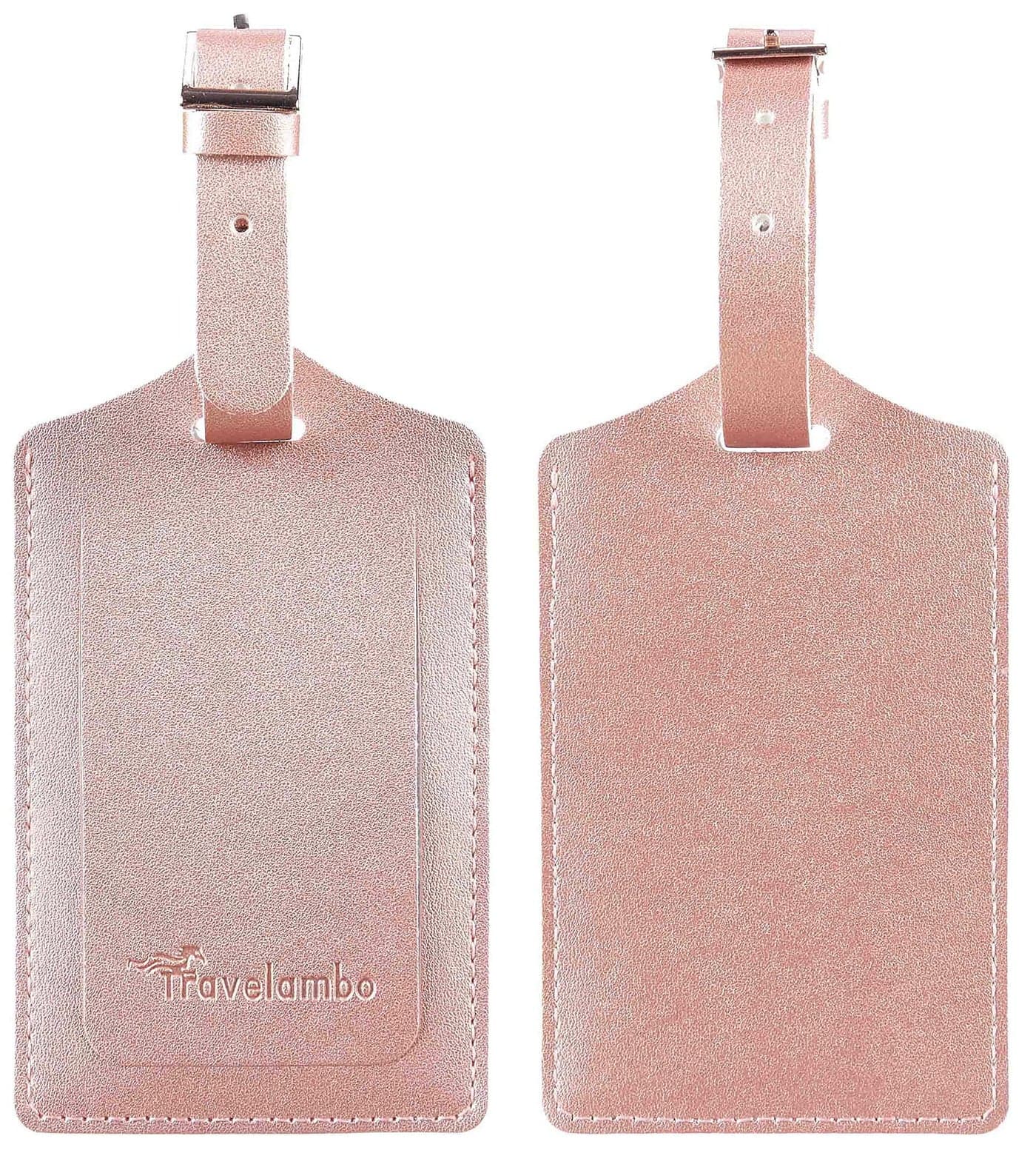 Travelambo Luggage Tags for Suitcases Faux Leather Privacy Protection 2 Pack Bag Tags Travel Accessories Essential, Rose Gold