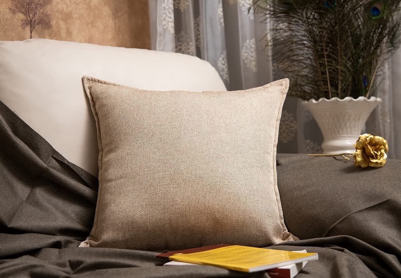 Khooti Decorative Jute Square Cushion Cover Throw pillow cover for Living Room Couch Diwan single seater Sofa , Colourful Modern Small 22 x 22 Inches / 55 x 55 cm (Colour - Natural Linen)(Set of 1 piece) C2
