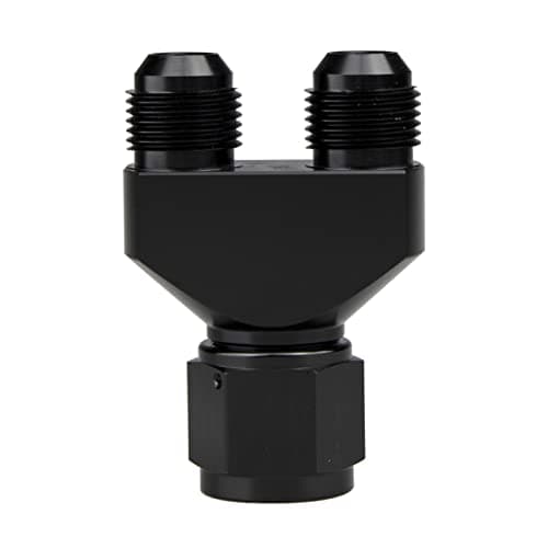 KRD PERFORMANCE Aluminum Y Block Adapter Fittings 6 AN Female Swivel to Parallel Exit Dual 2 x 6 AN Male Y Block Splitter Tee Hose Connector Black