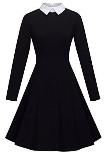 HOMEYEE Women's Doll Collar Wear to Work Swing A-Line Party Casual Dress A016 (6, Black)