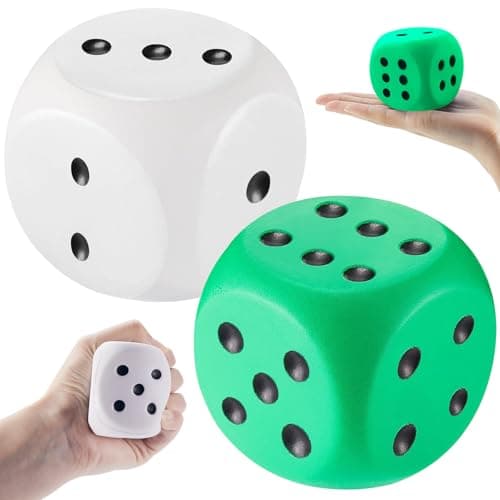 Zomiboo 2 Pcs 23 Large Foam Dice for Classroom Jumbo 6 Sided Giant Dice Casino Party Decoration Squeeze Anxiety Stress Relieve Toy Gifts for Valentines Day Adults Kids Board Game Green White