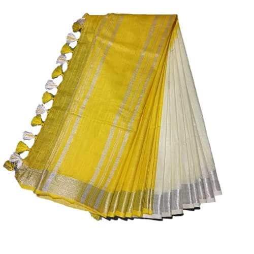 HAIDER ALI AND SONS Women's Linen Slub 2 dyed Saree with Blouse (YELLOW)