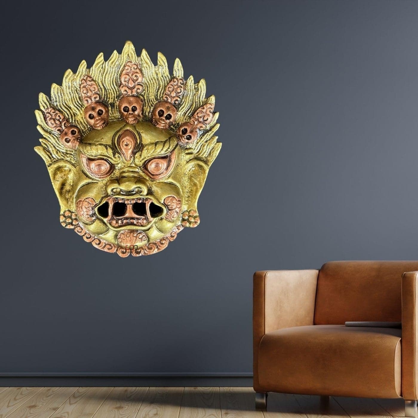 Salvus APP SOLUTIONS Sacred Metal Mahakal Face Mask Auspicious Housewarming Gift for Divine Protection Golden_45 x 55 inch
