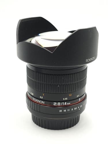 Samyang 14mm F28 Full Frame Ultra Wide Angle Lens for CanonEF BuiltIn AE Chip Manual Focus Low Distortion Wide Aperture Petal Hood One Size Black