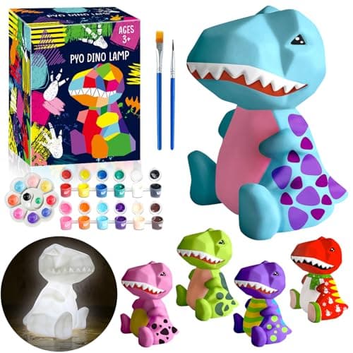FUNZBO 4.3in Paint Your Own Dinosaur Lamp Kit - Arts and Crafts Supplies Painting Kit for Kids Teens, DIY Night Light Dinosaur Toys for Boys Girls 3 4 5 6 7 8 9 10 11 12 Christmas Birthday Gifts