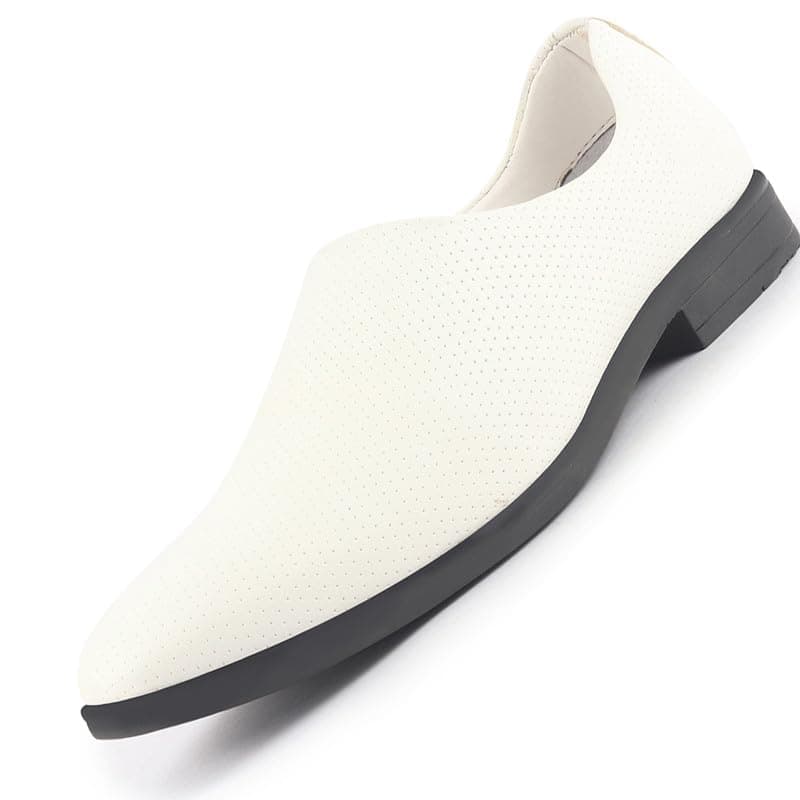 FAUSTO FST FOSME-2203 WHITE-42 Men White Ethnic Wedding Juttis and Mojaris for Traditional Kurta Pajama | Perforated Party Evening Slip-On Shoes | Formal Office Shoes with Cushioned Insole (8UK)
