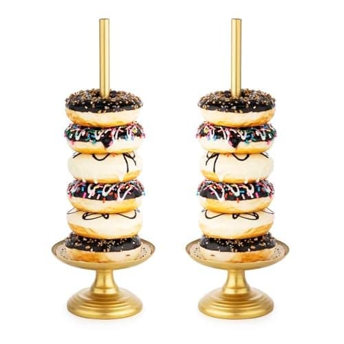 WOPARTY Donut Stand Metal 2 Pack,Display Tower for Dessert Table, Doughnut Holder for Birthday, Wedding, Baby Shower, Bridal Showers,Christmas, Party Supplies (Gold)