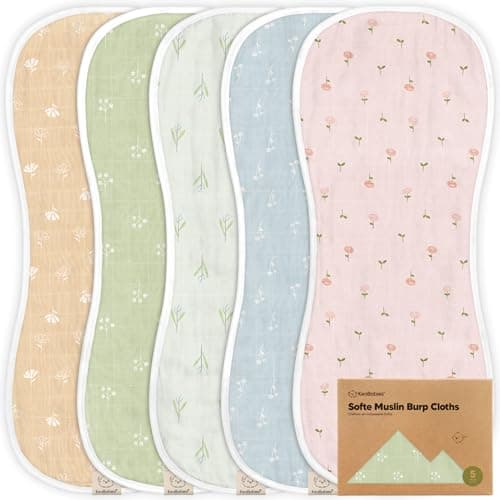5Pack Muslin Burp Cloths Baby Boy Girl Very Absorbent Baby Burp Cloth Rags 8Layers Viscose Derived from Bamboo Cotton Muslin Towel Super Soft Spit Up Rags No Shrink Washcloths Wild Bloom