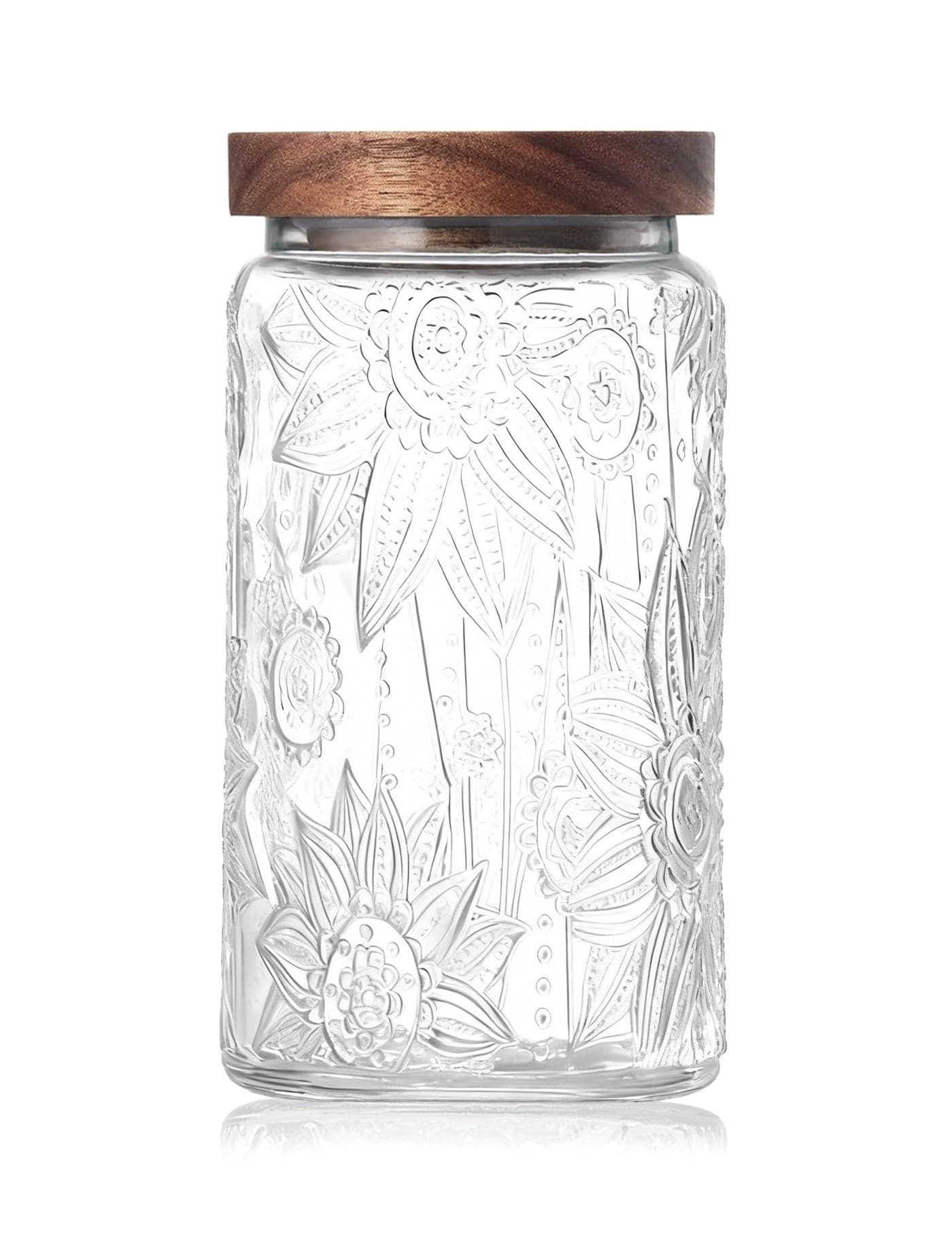 PENGSHU Vintage Glass Jar with Wood Lid - Christmas Airtight Canisters for Kitchen Countertop Bathroom, Storage Candy, Cookie, Coffee, Apothecary, Sugar, Flour,Pet Treat (Sunflower, 34oz/1000ml)