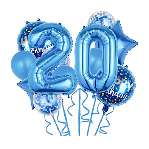 Balloons11 pcs Foil Balloons 20 Year Old for 20th Birthday Party Supplies DecorationConfetti Balloon Kids Party Balloons Birthday Party Supplies 20 Years Old Birthday Balloon for Kids 20th Blue