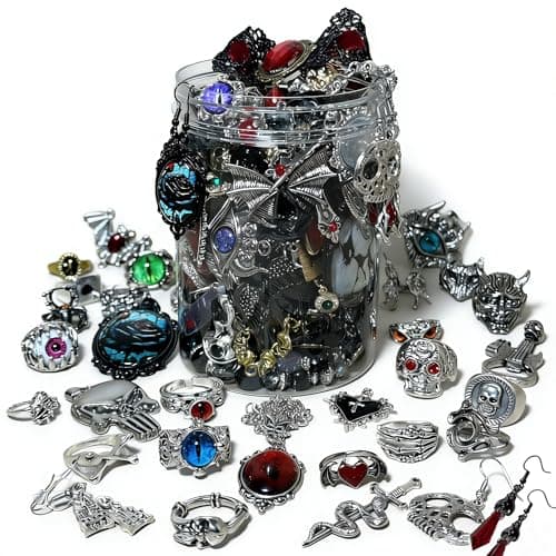 MINGRI Mystery Jewelry JarGothic Jewelry Box for Women Spooky Season Accessories Gift Set30PCS Gothic Witch Punk NecklaceEarrings RingsBraceletsBanglesUnique Birthday Party Favor for Her