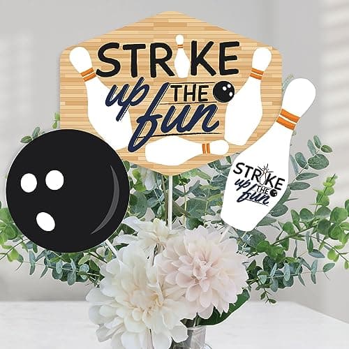 Big Dot of Happiness Strike Up the Fun Bowling Birthday Party or Baby Shower Centerpiece Sticks Table Toppers Set of 15