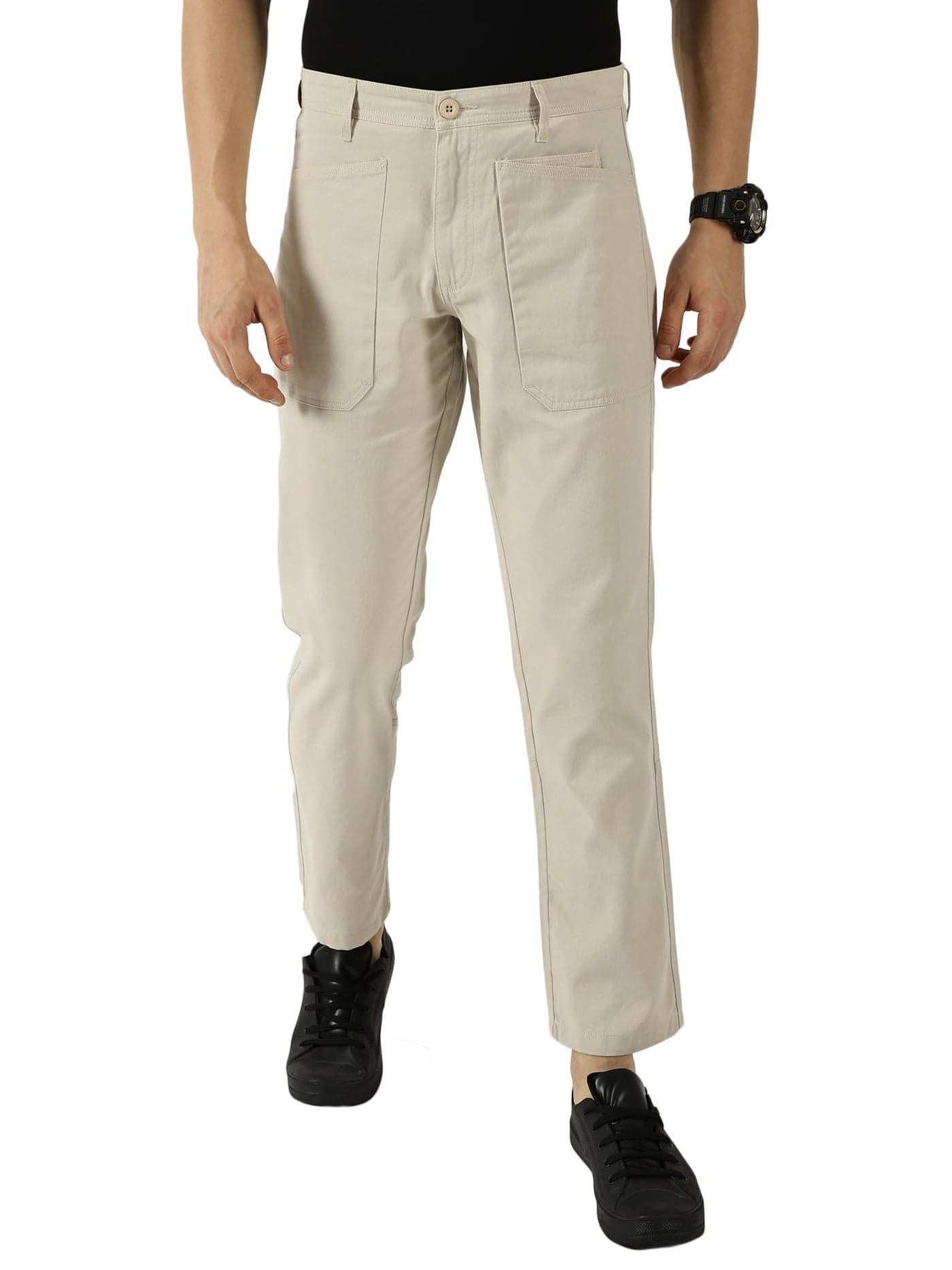 Thomas Scott Men Solid Straight Fit Trouser (TSB088_LightGrey, 32)