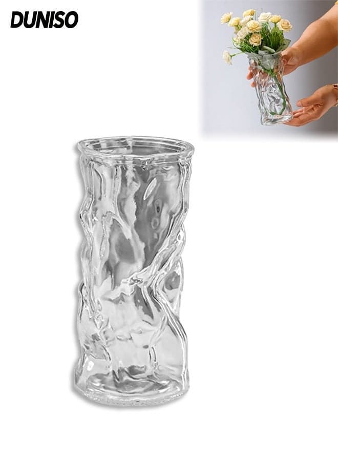Cylinder Glass Vase,Handmade Glacier Clear Vase,Decorative Flower Vases,Easy to Clean,Heat Resistant and Durable,for Home, Office, Wedding Decor,Home Decor, Weddings and Table Centerpieces
