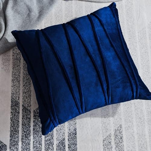 Khooti Velvet Striped Cushion Cover Pack of 1-18"X18"/46X46 Cm | Navy Blue | Soft Pillow Covers Cushion Case for Sofa Bedroom Living Room Chair Car, Cushion Cover with Zig Zag Pattern
