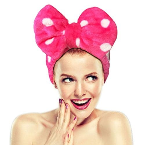Hairizone Makeup Wrap Headband for Facial Wash Shower Hairband Adjustable Elastic Bowknot Cosmetics Hair Band for Women Roseo