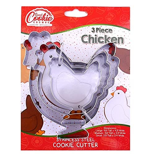 Chicken Cookie Cutter Set – Sharp & Stainless Steel Cooking Utensils – A Fun Fit for Sandwiches, Pancakes, Fruits & Crafts – Dishwasher-Safe 3-Piece Bakery Supplies by Sweet Cookie Crumbs