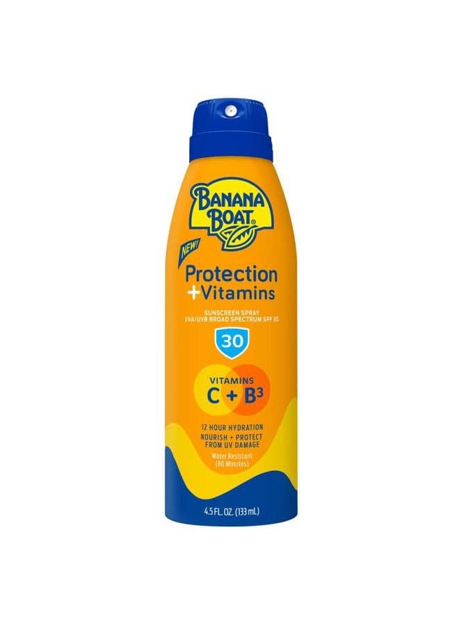 Protection + Vitamins Sunscreen Spray SPF 30 | Moisturizing Sunscreen with Vitamin C & Niacinamide | Banana Boat Spray Sunscreen, Vitamin B3 & Vitamin C Sunscreen, 4.5 oz.