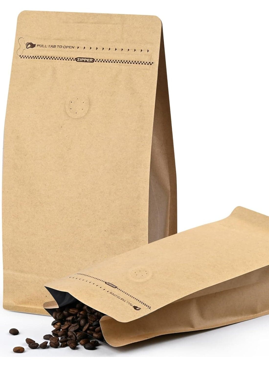 50 Pcs Coffee Bags with Valve, 8 oz Kraft Paper Stand-Up Pouches, Resealable Coffee Bean Storage with Side Zipper, Vented Foil Bags for Freshness (Kraft)