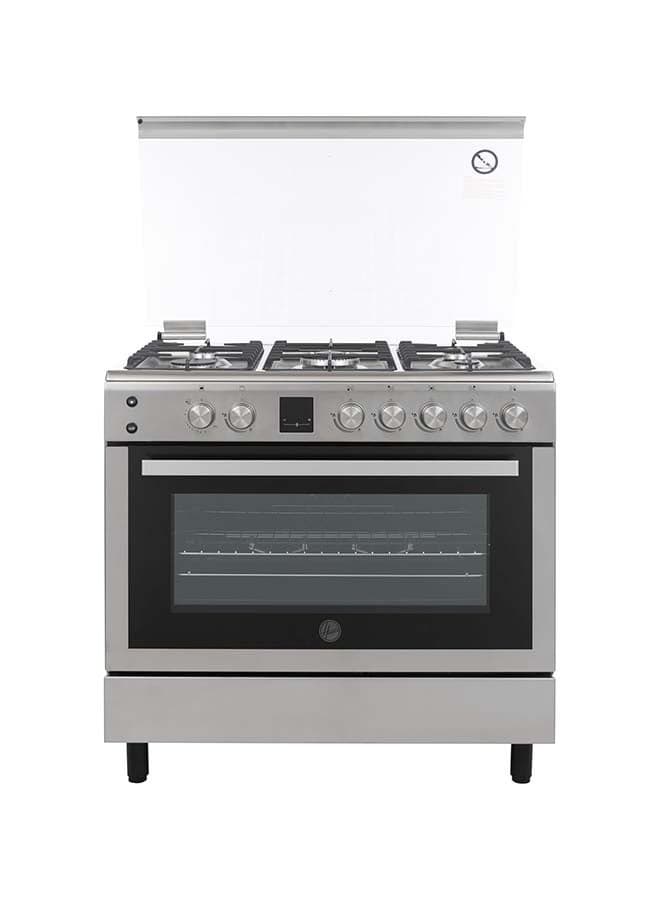 90x60 cm Full Gas Oven with 5 Burners, Grill, Rotisserie, Auto Ignition, Safety Features, Cast Iron Pan Support, Stainless Steel, Made in Turkey - 1 Year Warranty - HGC-V95G-S HGC-V95G-S Silver
