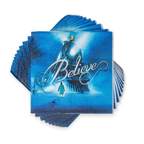 Silver Buffalo Polar Express Train Arrival 13-Inch Paper Napkins Tableware Set, Blue