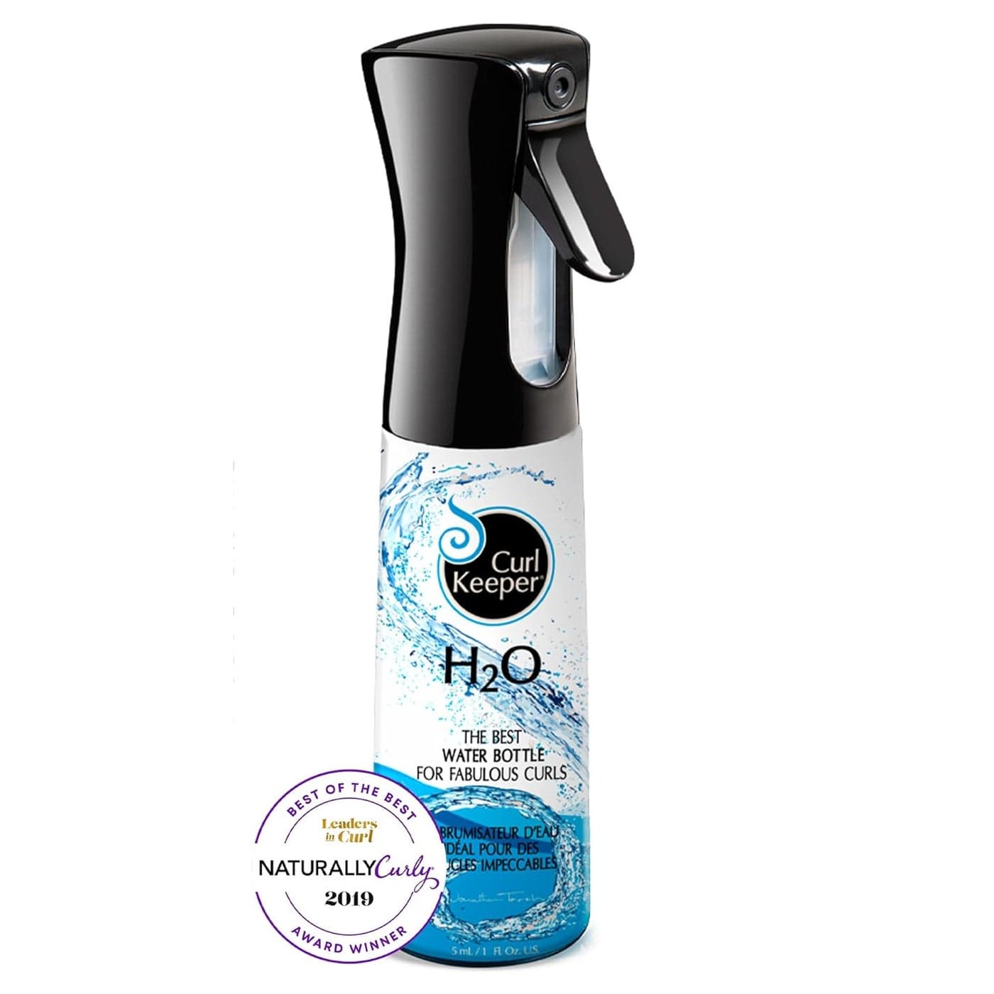 Curl Keeper H2O Spray Bottle for Hair 10 fl oz Continuous Misting Spray Bottles for Moisturized Hair Refillable Water Bottle Hairspray Mist Sprayer for Home Barber Salon Curls All Hair Types