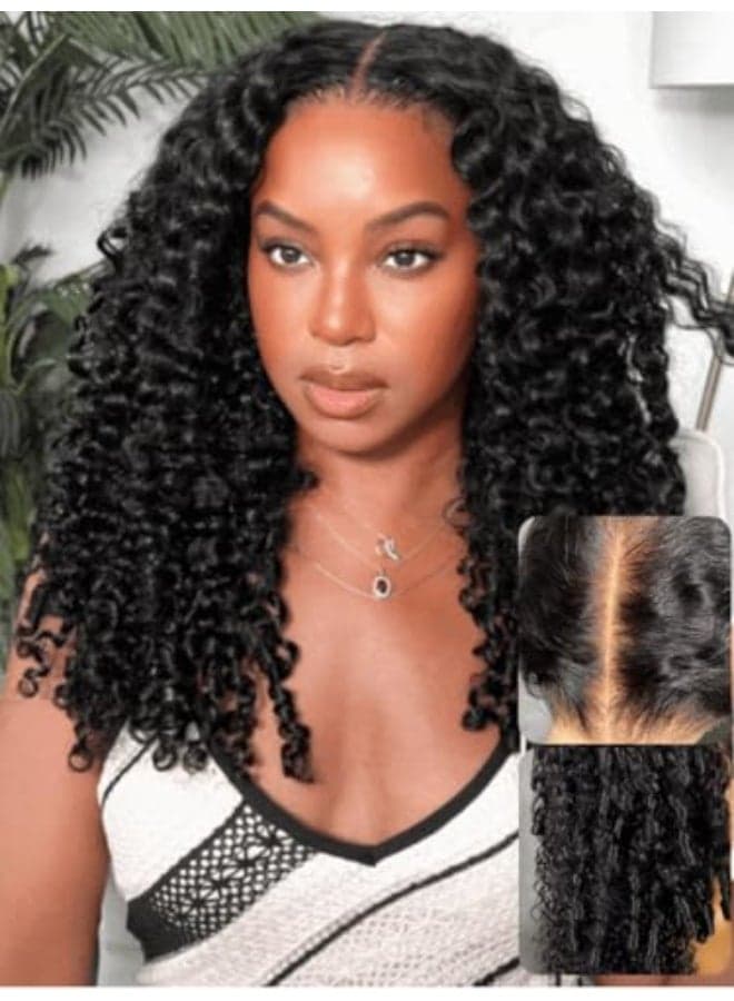 UNICE Curly Human Hair Wig with Finger Coil Ends Bye Bye Knots 7x5 Lace Glueless Wigs Human Hair Pre Plucked Pre Cut Bleached Knots Natural Hairline 150 Density 18 inch