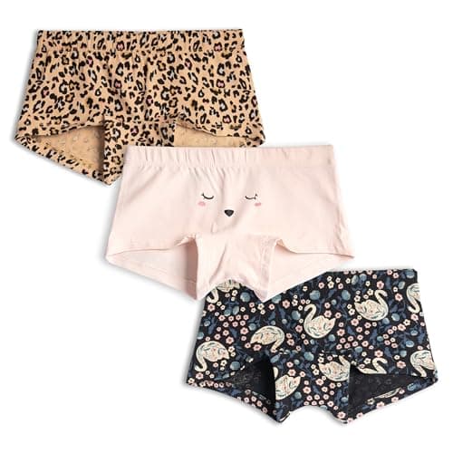 Real Basics Girls Cotton Boxer Boyshorts Panties Underwear for Kids (Multicolor) Pack of 3 (SKNPECHSWN_Multicolored_9-10 Years)