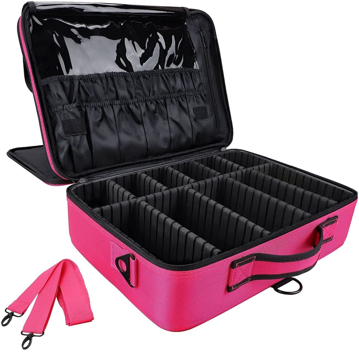 EZLOOT Travel Makeup Train Case Makeup Cosmetic Organizer Artist Storage Bag with Adjustable Dividers for Cosmetics Makeup Brushes Toiletry Jewelry Accessories 16 INCH2 Layer Pink
