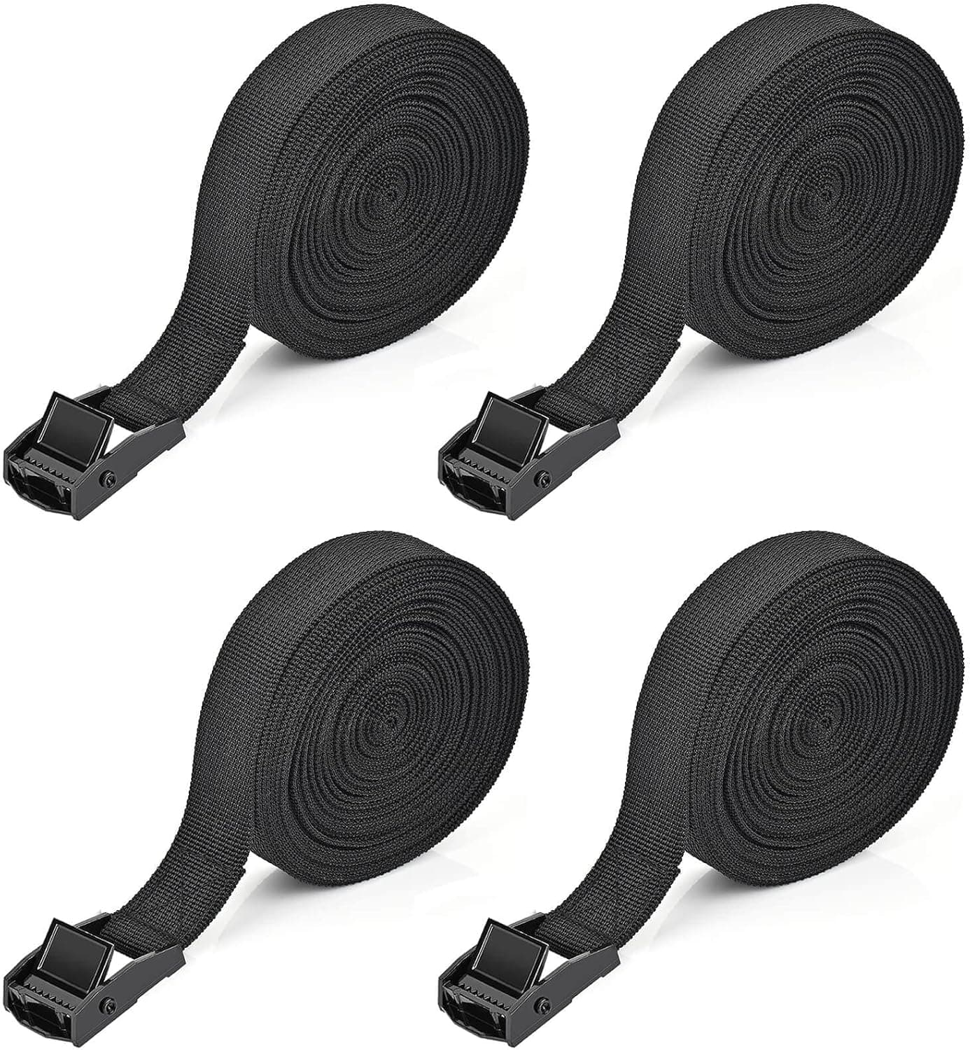 Kshineni Lashing Strap Pack of 4 - 6m x 25mm Tie Down Straps with Clamping Lock (Black)